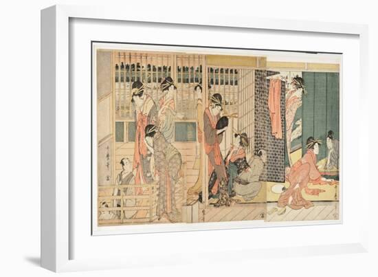 Scene Matinale Dans Une  Maison De Tolerance  (Karitaku) Japonaise - Estampe De Kitagawa Utamaro (1-Kitagawa Utamaro-Framed Giclee Print