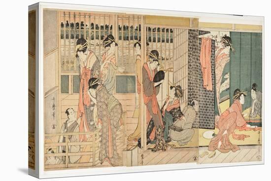 Scene Matinale Dans Une  Maison De Tolerance  (Karitaku) Japonaise - Estampe De Kitagawa Utamaro (1-Kitagawa Utamaro-Stretched Canvas