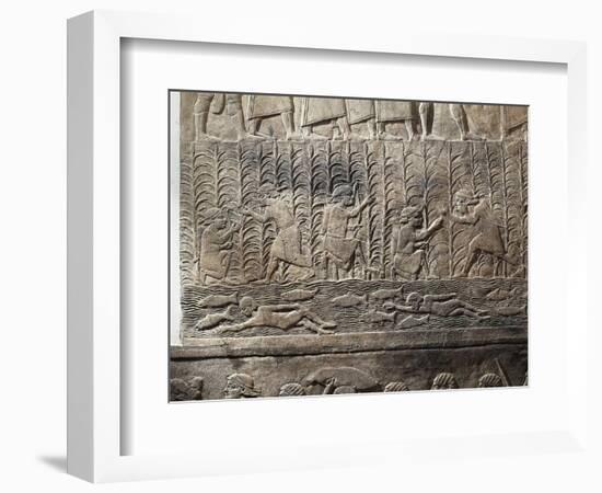 Scene of Agricultural Work and Swimmers in River, Relief from Royal Palaces of Nineveh-null-Framed Giclee Print