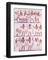 Scene of Butchers and Servants Bringing Offerings, from the Tomb of Onsou, circa 1375 BC-null-Framed Giclee Print