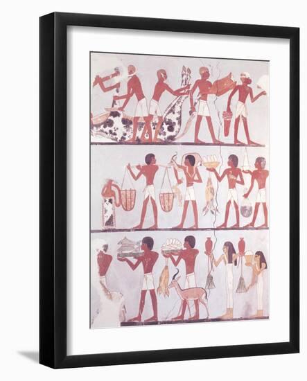 Scene of Butchers and Servants Bringing Offerings, from the Tomb of Onsou, circa 1375 BC-null-Framed Giclee Print