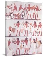 Scene of Butchers and Servants Bringing Offerings, from the Tomb of Onsou, circa 1375 BC-null-Stretched Canvas