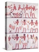Scene of Butchers and Servants Bringing Offerings, from the Tomb of Onsou, circa 1375 BC-null-Stretched Canvas