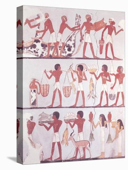 Scene of Butchers and Servants Bringing Offerings, from the Tomb of Onsou, circa 1375 BC-null-Stretched Canvas