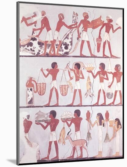 Scene of Butchers and Servants Bringing Offerings, from the Tomb of Onsou, circa 1375 BC-null-Mounted Premium Giclee Print