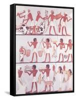 Scene of Butchers and Servants Bringing Offerings, from the Tomb of Onsou, circa 1375 BC-null-Framed Stretched Canvas