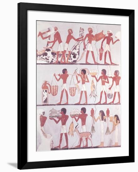 Scene of Butchers and Servants Bringing Offerings, from the Tomb of Onsou, circa 1375 BC-null-Framed Giclee Print