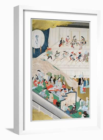 Scene of Japanese Popular Theatre During the Genroku Period-Hishigawa Moronobu-Framed Giclee Print