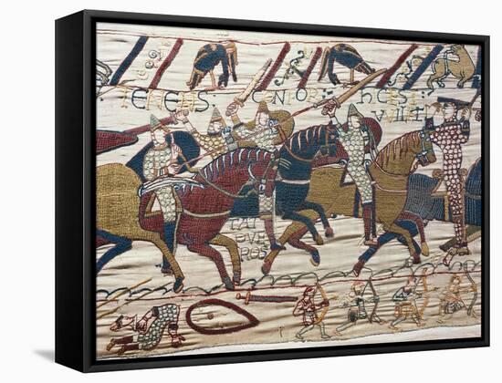 Scene of Knights in Battle, Detail from Bayeux Tapestry or Tapestry of Queen Matilda, France-null-Framed Stretched Canvas