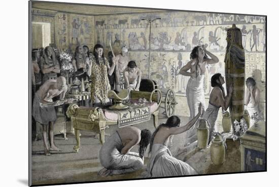 Scene of Mourning at the Funerary Temple of Tutankhamun, Egypt, 1325 BC (1933-193)-Fortunino Matania-Mounted Giclee Print