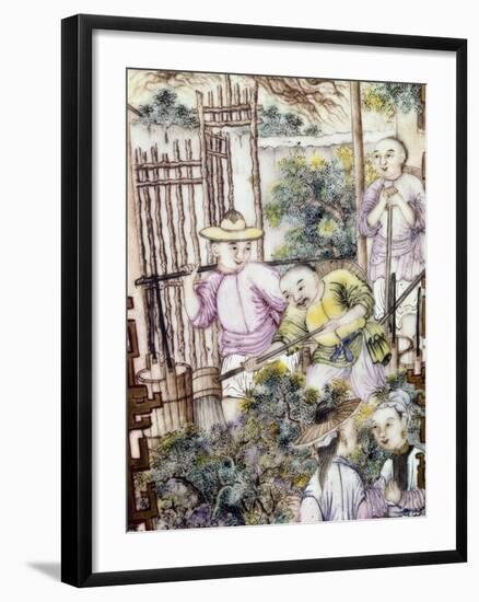 Scene of Tea Cultivation, Irrigation, Decorative Detail from Vase, Ceramic, China, 18th Century-null-Framed Giclee Print