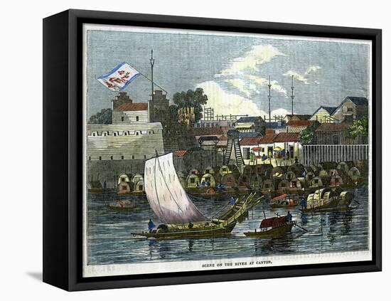 Scene on the River at Canton, China, C1840-null-Framed Stretched Canvas