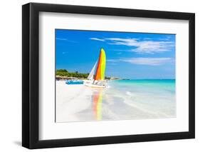 Scene with Sailing Boat at the Famous Varadero Beach , Caribbean Sea in Cuba-Kamira-Framed Photographic Print