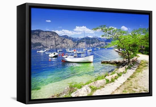 Scenery of Lago Di Garda- Beautiful Lake in Northen Italy-Maugli-l-Framed Stretched Canvas