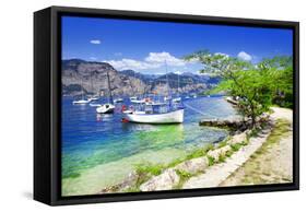 Scenery of Lago Di Garda- Beautiful Lake in Northen Italy-Maugli-l-Framed Stretched Canvas