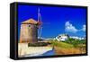 Scenic Greece . Patmos Island. View of Chora and Windmills-Maugli-l-Framed Stretched Canvas