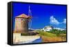 Scenic Greece . Patmos Island. View of Chora and Windmills-Maugli-l-Framed Stretched Canvas