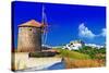 Scenic Greece . Patmos Island. View of Chora and Windmills-Maugli-l-Stretched Canvas