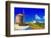 Scenic Greece . Patmos Island. View of Chora and Windmills-Maugli-l-Framed Photographic Print