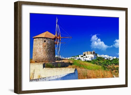 Scenic Greece . Patmos Island. View of Chora and Windmills-Maugli-l-Framed Photographic Print