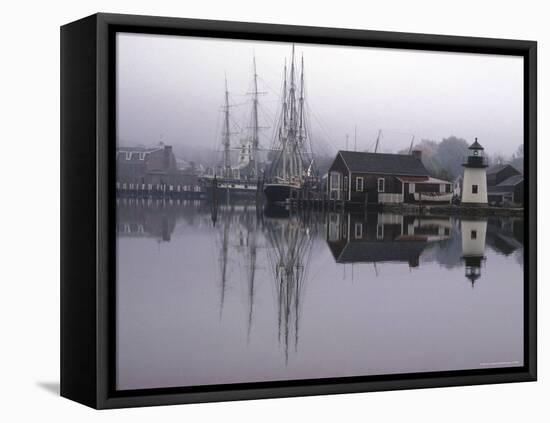 Scenic Harbor View with Masted Ships and Buildings Reflected in Placid Waters at Mystic Seaport-Alfred Eisenstaedt-Framed Stretched Canvas