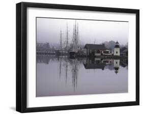 Scenic Harbor View with Masted Ships and Buildings Reflected in Placid Waters at Mystic Seaport-Alfred Eisenstaedt-Framed Photographic Print