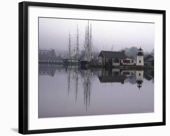 Scenic Harbor View with Masted Ships and Buildings Reflected in Placid Waters at Mystic Seaport-Alfred Eisenstaedt-Framed Photographic Print