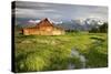 Scenic Landscape Image of the Moulton Barn with Storm Clouds, Grand Teton National Park, Wyoming-Adam Barker-Stretched Canvas