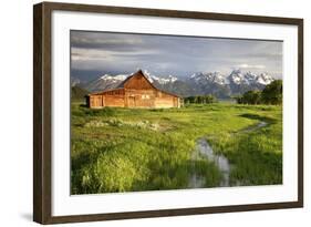 Scenic Landscape Image of the Moulton Barn with Storm Clouds, Grand Teton National Park, Wyoming-Adam Barker-Framed Photographic Print