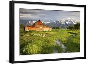 Scenic Landscape Image of the Moulton Barn with Storm Clouds, Grand Teton National Park, Wyoming-Adam Barker-Framed Photographic Print