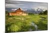 Scenic Landscape Image of the Moulton Barn with Storm Clouds, Grand Teton National Park, Wyoming-Adam Barker-Mounted Photographic Print