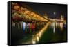 Scenic Night View of the Chapel Bridge, Lucerne-George Oze-Framed Stretched Canvas