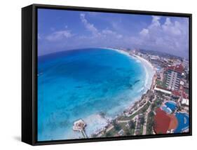 Scenic of Beach with Hotels, Cancun, Mexico-Bill Bachmann-Framed Stretched Canvas