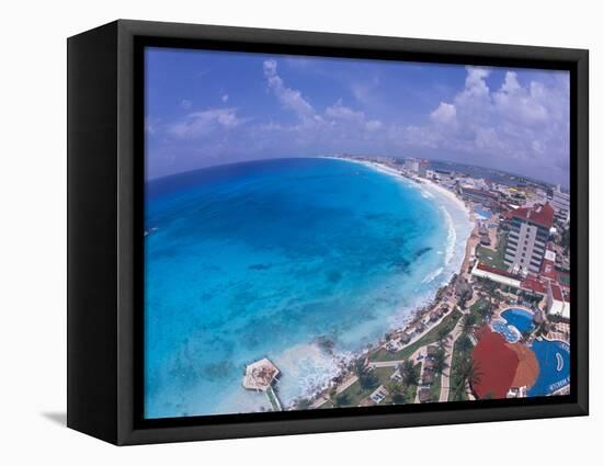 Scenic of Beach with Hotels, Cancun, Mexico-Bill Bachmann-Framed Stretched Canvas