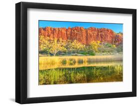 Scenic red sandstone wall and bush vegetation, Glen Helen Gorge, Australia-Alberto Mazza-Framed Photographic Print