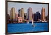 Scenic San Diego skyline, sailboat and waterfront, Pacific Ocean at sunset, California-null-Framed Photographic Print