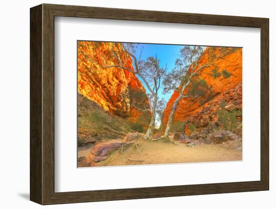 Scenic Simpsons Gap and permanent vegetation in West MacDonnell Ranges, Australia-Alberto Mazza-Framed Photographic Print