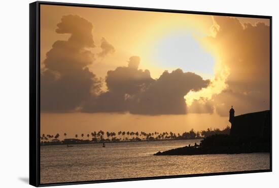 Scenic Sunset In San Juan Bay, Puerto Rico-George Oze-Framed Stretched Canvas