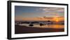 Scenic view of beach at sunset, San Simeon, San Luis Obispo County, California, USA-null-Framed Photographic Print