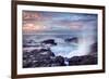 Scenic View of Blowhole on Rocky Coastline with Sunset Cloudscape Background, Reunion Island.-infografick-Framed Photographic Print