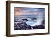Scenic View of Blowhole on Rocky Coastline with Sunset Cloudscape Background, Reunion Island.-infografick-Framed Photographic Print