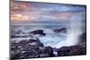 Scenic View of Blowhole on Rocky Coastline with Sunset Cloudscape Background, Reunion Island.-infografick-Mounted Photographic Print
