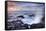 Scenic View of Blowhole on Rocky Coastline with Sunset Cloudscape Background, Reunion Island.-infografick-Framed Stretched Canvas