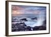 Scenic View of Blowhole on Rocky Coastline with Sunset Cloudscape Background, Reunion Island.-infografick-Framed Photographic Print