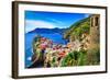 Scenic View of Colorful Village Vernazza and Ocean Coast in Cinque Terre, Italy-Martin M303-Framed Photographic Print