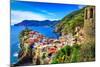 Scenic View of Colorful Village Vernazza and Ocean Coast in Cinque Terre, Italy-Martin M303-Mounted Photographic Print