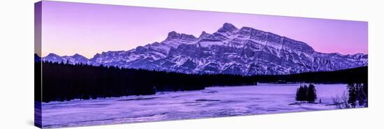 Scenic view of frozen Two Jack Lake at dawn, Mount Rundle, Banff National Park, Alberta, Canada-null-Stretched Canvas