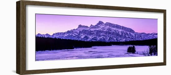 Scenic view of frozen Two Jack Lake at dawn, Mount Rundle, Banff National Park, Alberta, Canada-null-Framed Photographic Print