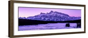 Scenic view of frozen Two Jack Lake at dawn, Mount Rundle, Banff National Park, Alberta, Canada-null-Framed Photographic Print