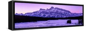 Scenic view of frozen Two Jack Lake at dawn, Mount Rundle, Banff National Park, Alberta, Canada-null-Framed Stretched Canvas